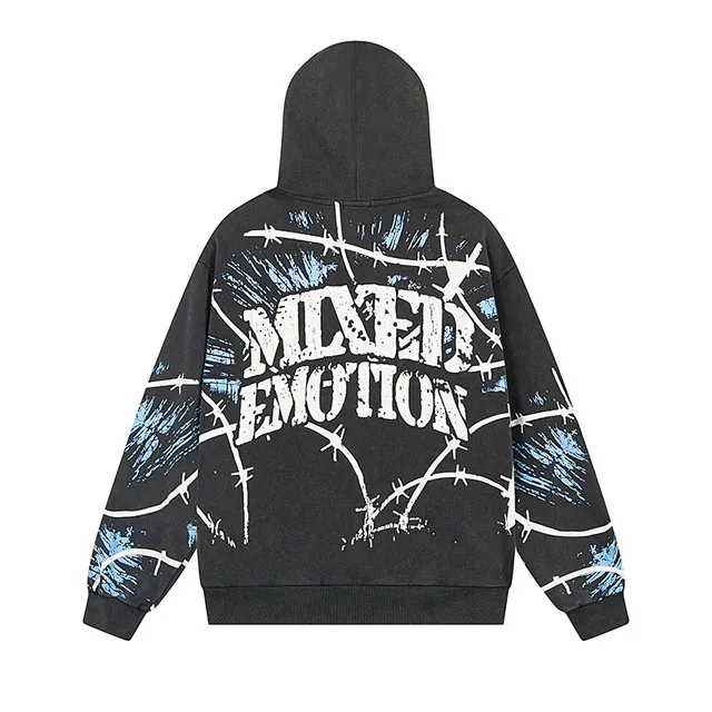 Mixed Emotion Black Multicolor Oversized Graphic-Print Hoodie