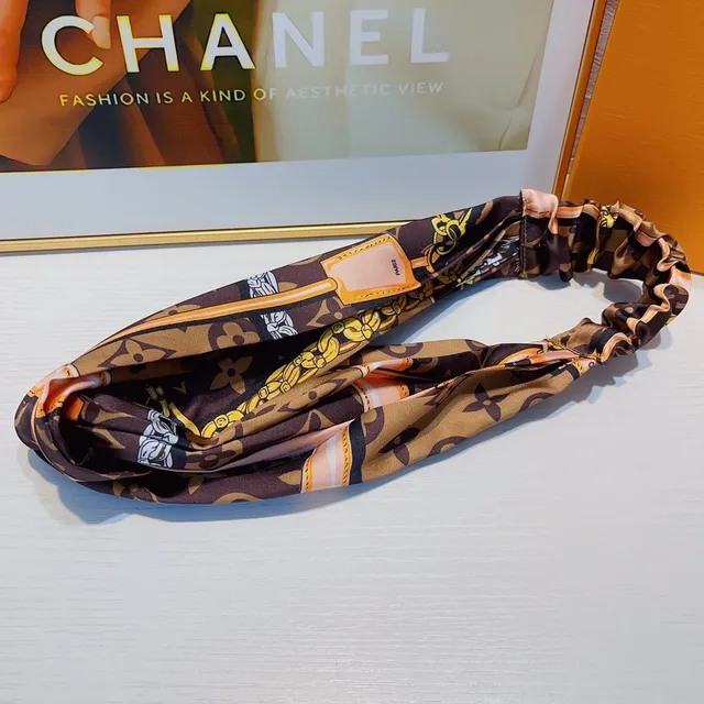 Louis Vuitton Brown Orange Twisted Knot Elasticated Back Silk Scarf