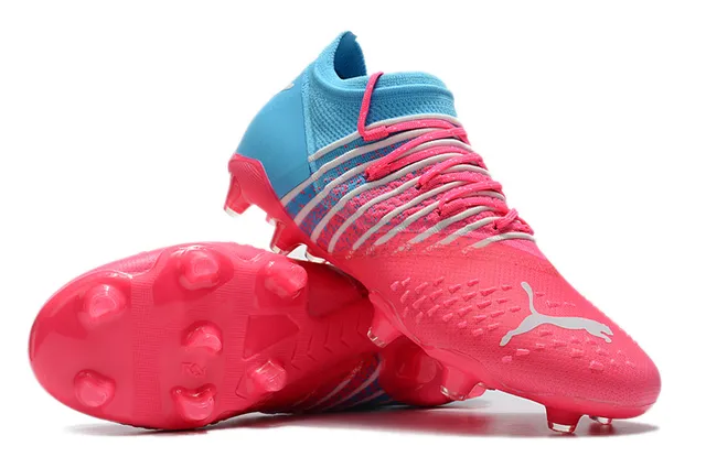 Puma Pink Blue Low-Cut Knit Upper Dynamic Formstrip Bands Firm-Ground Soccer Shoes