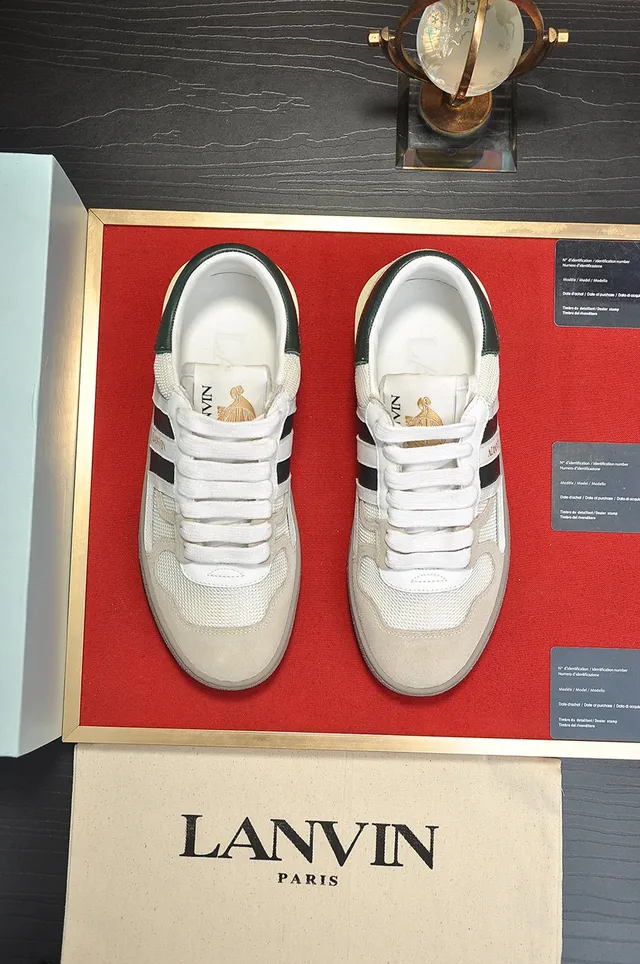 Lanvin White Black Mixed-Material Upper Side Stripe Branding Sneakers