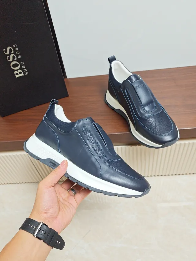Hugo Boss Navy Leather Slip-On Lifestyle Sneakers