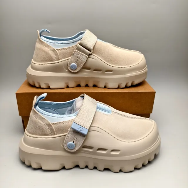 UGG Tasman Beige and Light Blue Suede Clog