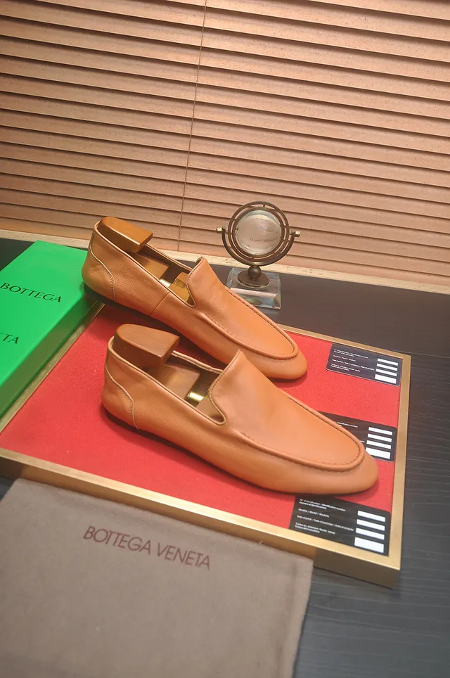 Bottega Veneta Tan Leather Moc-Toe Slip-On Loafers
