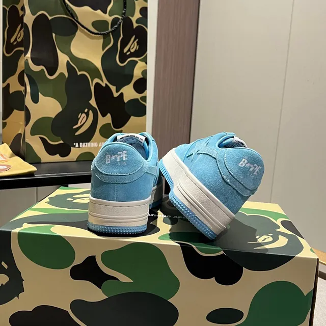 A Bathing Ape Blue White Suede Upper Star Logo Detail Lifestyle Sneakers