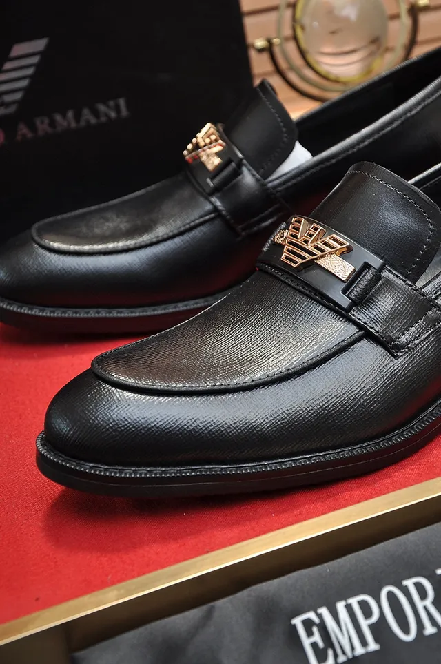 Giorgio Armani Black Gold Leather Penny Loafer