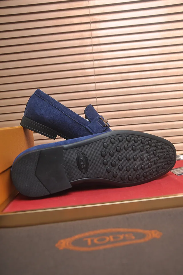 Tod's Blue Black Suede Upper Metal H-Buckle Strap Loafer