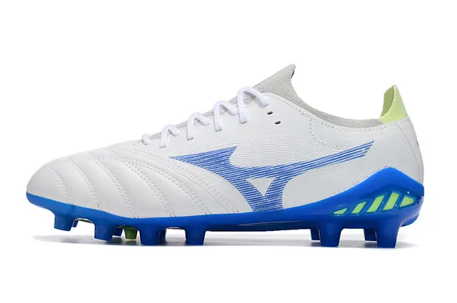 Mizuno Morelia Neo White Blue Lime Firm-Ground Soccer Shoes
