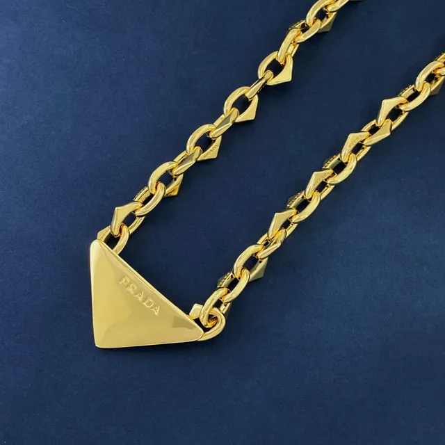 Prada Triangle Pendant Gold-Tone Chain Necklace