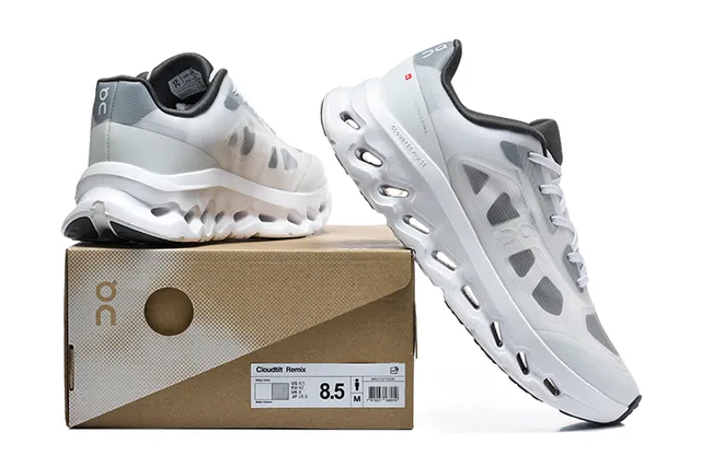 On Black White Engineered Mesh Upper Open Hexagonal CloudTec Pods Running Shoes