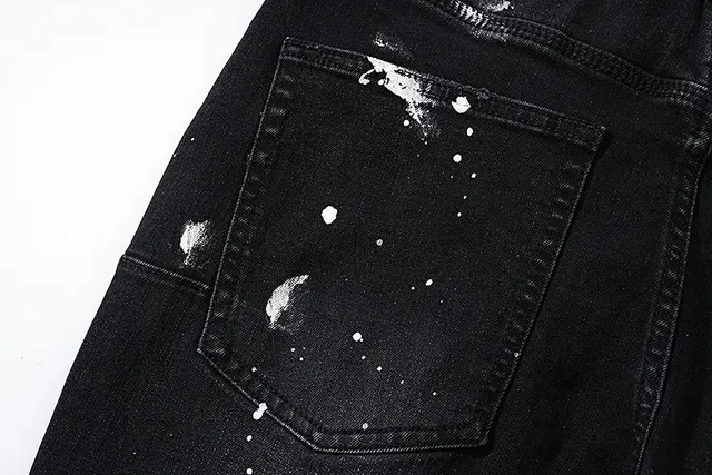 Purple Brand Distressed Paint-Splattered Black Denim Jeans