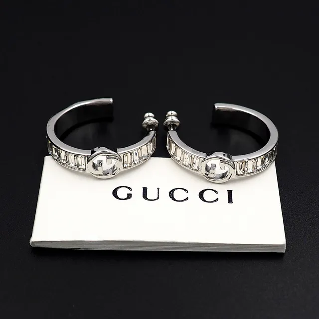 Gucci GG Marmont Baguette-Cut Stone Hoop Earrings