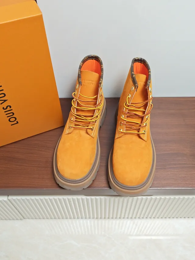 Louis Vuitton LV Trail Orange Brown Suede Upper Monogram-Trimmed Collar Work Boots