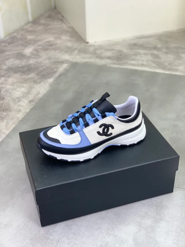 Chanel White Blue Layered Sole Interlocking CC Logo Chunky Sneakers