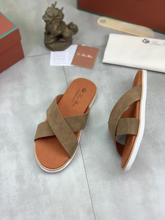 Brown Beige Crossed-Strap Slide-On Casual Sandals
