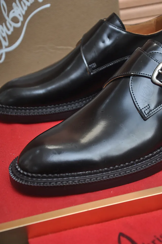 Christian Louboutin Black Red Single Strap Buckle Closure Monk Shoes