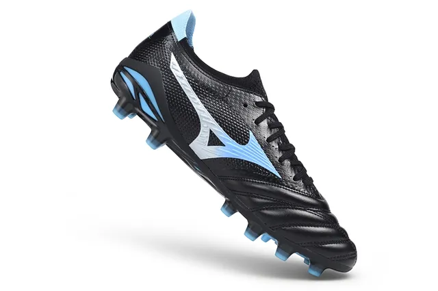 Mizuno Black Blue Quilted Synthetic Leather Forefoot Mesh Tongue And Collar Firm-Ground Soccer Shoes