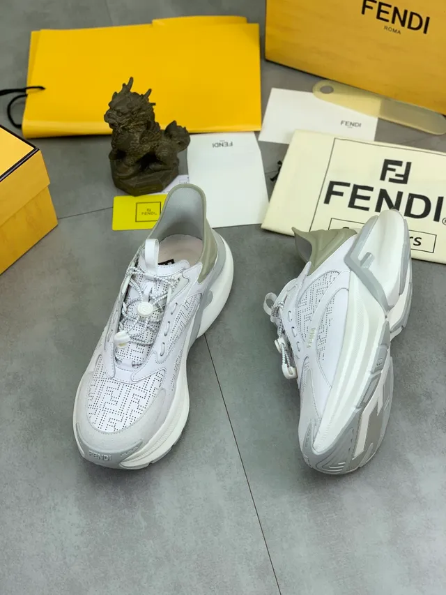 Fendi First White Gray Perforated Monogram Upper Layered Sole Chunky Sneakers