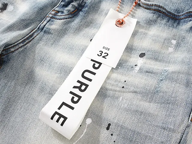Purple Brand Distressed Paint-Splattered Light-Wash Slim-Fit Jeans